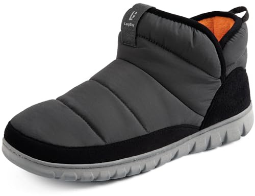 LongBay Men's Slipper Boots Warm Memory Foam Indoor Outdoor Grey, 8-9