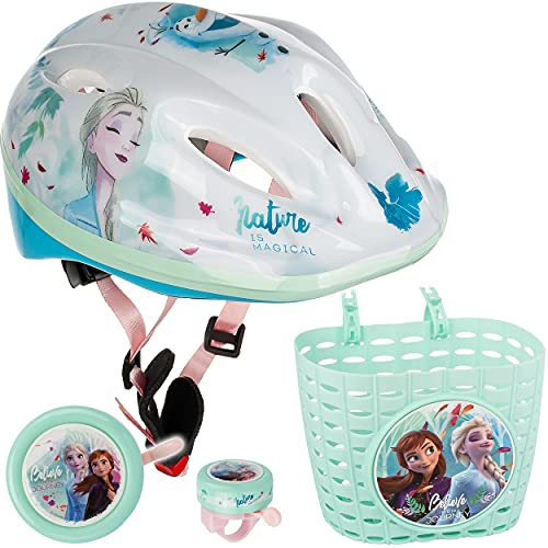 alles-meine.de GmbH 3 TLG. Set: Kinderhelm + Fahrradklingel + Fahrradkorb - Frozen - die Eiskönigin - Gr. 52-56 - Circa 3 bis 15 Jahre - Größen Verstellbarer - mitwachsende..