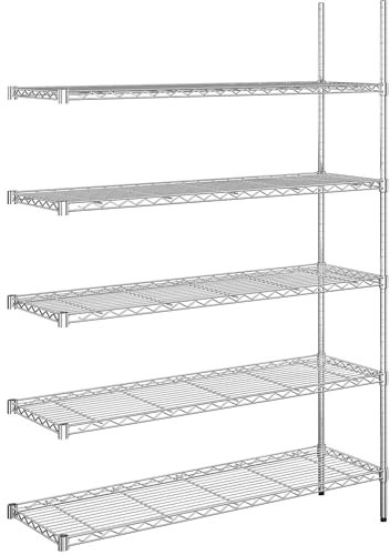 kaiserkraft | Stahldraht-Gitterregal | verchromt | Fachlast 100 kg | BxT 1220 x 460 mm | Anbauregal | Höhe 1880 mm | 5 Fachböden