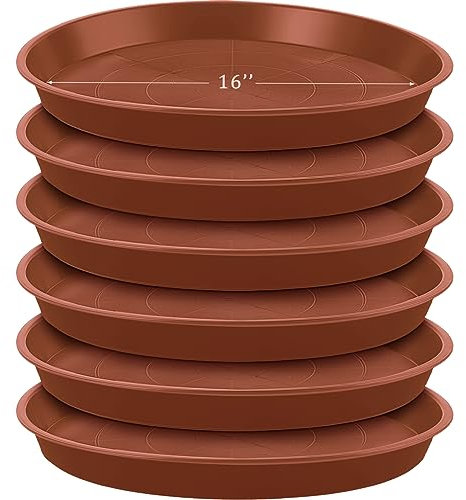Eccliy 6 Pack Plastic Plant Saucer Heavy Duty Planter Saucers Large Plant Pot Saucers Plastic Water Trays for Indoors and Outdoors Flower Plant Plant Drip (Terracotta,16 Inch)
