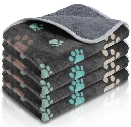 Namalu 4 Couvertures pour Cochon d'Inde en Polaire Lavables Imperméables Doublures pour Cage Absorbantes Tapis de Couchage Réutilisable pour Animaux de Compagnie (Patte Mignonne, 60 x 40 cm)