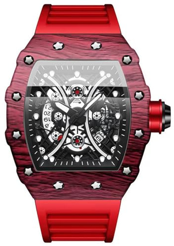 JewelryWe Uhren Herren Silikon Tonneau: 30m Wasserdicht Datum Kalender Analog Quarz Armbanduhr Männer Silikon Armband Militär Sport Uhr mit großem Zahnrad Zifferblatt und Leuchtzeiger