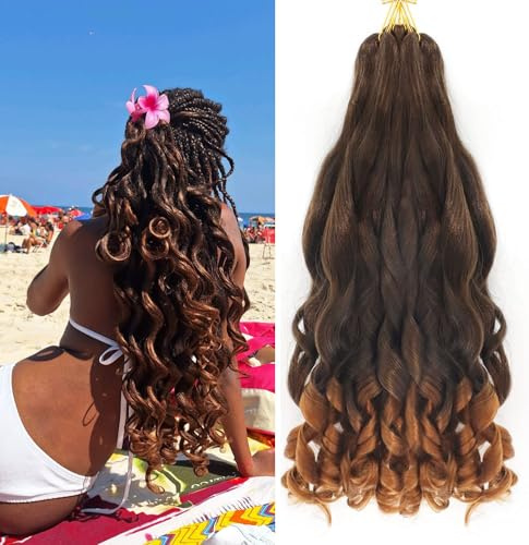 Extensions de cheveux bouclées françaises 56 cm 8Pack/lot Tressage au crochet avec effet ombré, tresses spirales ondulées et lâches, tresses capillaires synthétiques à ondulation profonde pré-étirées