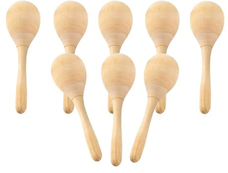 Dickly 8x Holz-Maracas, handbemalte Maracas, Mini-DIY-Handpercussion-Rasseln, unvollendete leere Maracas zum Bemalen von Feiertagen, Geburtstagen, m
