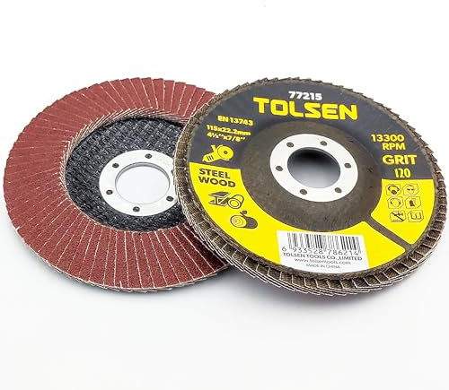 Tolsen 20 Dischi Abrasivi a Lamelle 115mm x Legno Acciaio INOX Metallo. Lamellari x Smerigliatrice Tolsen etc (Grana P120)