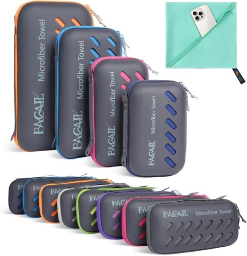 BAGAIL Asciugamano da Viaggio in Microfibra, Asciugamano da Bagno e Telo Mare, Asciugatura Rapida - Super Assorbente - Ultra Compatto, Ottimo per Sport, Palestra, Yoga e Zaino in Spalla