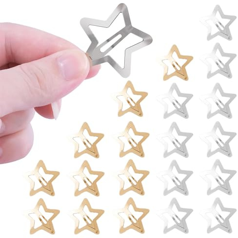 Bmeigo 20PCS Star Hair Clips for Girls Women, 3cm Stainless Steel Hair Clip Snap Non Slip Metal Hair Barrettes Cute Hair Styling Accessories for Baby Girl Toddlers Kids and Adults(Silver, Gold)