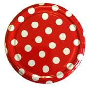 10 X JAM JAR CAP LIDS TWIST OFF - 66mm. IDEAL FOR ANY TYPE OF PRESERVES,HONEY,JAM,MARMALADE,CHYTNEYS,THE LIDS ARE ACID PROOF. (Dots Pattern Red)