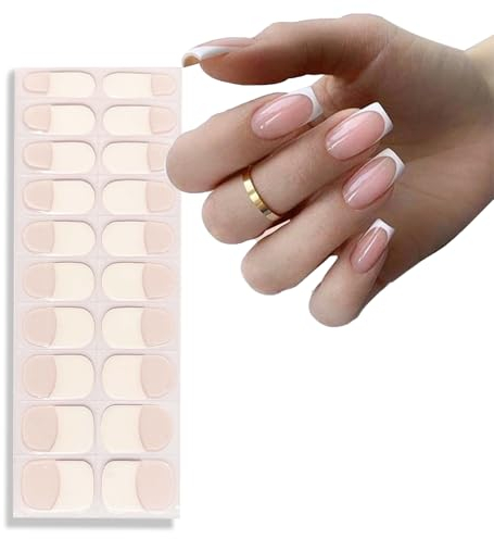 Kabwea 20 Pcs Nagelfolien, French Tips Nagelfolie Selbstklebend, Gel Nail Stickers, Gellack Wraps für Nägel, Nude UV Gel Nagelfolie, Nagelfolie UV Härtend