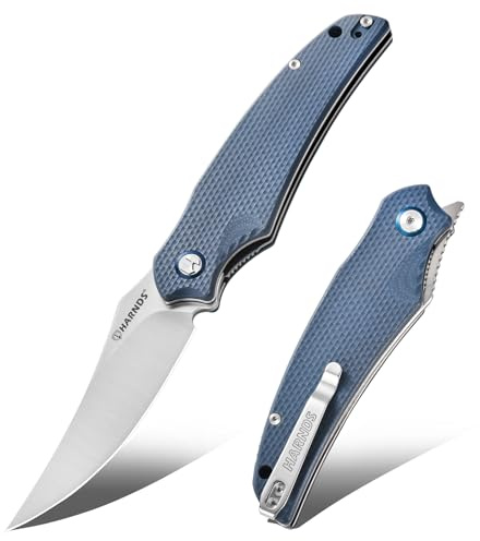 Harnds Cuchillo Plegable de Bolsillo, Cuchillo Frontal Flipper con Hoja de Acero D2 y Mango G10, Cuchillo EDC Premium con Clip de Bolsillo para Pesca y Supervivencia (Gris-Satén)