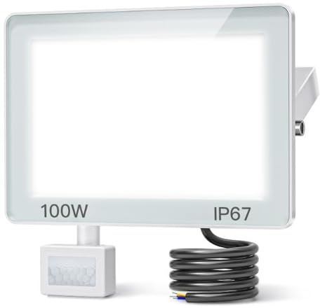 ANNIFUNLY Projecteur LED Exterieur Detecteur de Mouvement 100W 10000lm, Spot LED Extérieur Avec Detecteur Blanc Froid, IP67 Étanche Éclairage de Sécurité d'extérieur Pour Patio Terrasse Garage Jardin