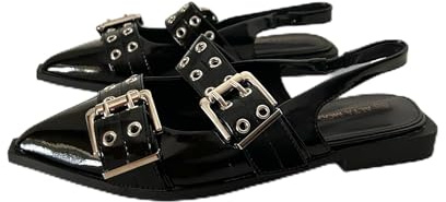 bailarinas estilo mary jane mujer negro charol doble ajuste de hebilla planta del pie acolchada sujeccion tobillo tendencia (negro, Sistema tallas calzado EU, Adulto, Mujer, Números, mediano, 39)