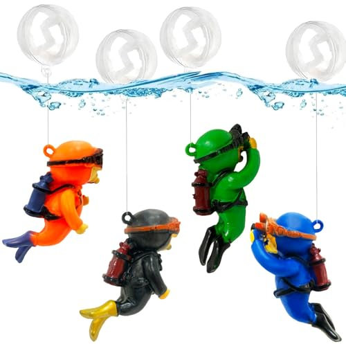 YGCHEN Aquarium Dekoration Schwimmende Taucher Aquarium Ornament Miniatur Taucherfiguren Fish Tank Ornaments Taucher Aquarium Zubehör mit Wasser Kugeln und Fisch Linie 4 Stück