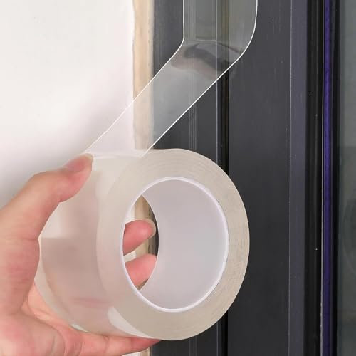 1 rouleau de ruban adhésif transparent pour fenêtre, sans colle, sans résidus, pour interstices de vitrage de porte, fenêtre et douche, 5,1 cm x 10 m