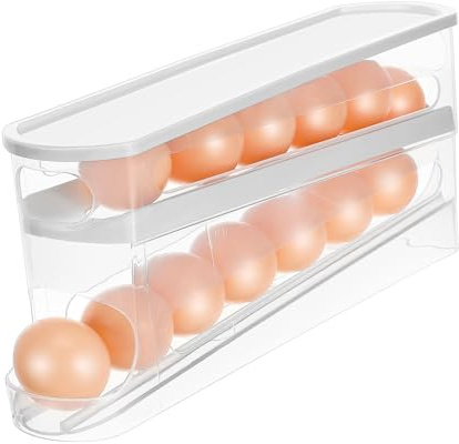 Fridge Egg Organizer with Tiered Pp Design for Kitchen Storage | White Minimalist Box, Visibility and Easy Cleaning, Space Saving Layout for Fridge Pantry Use
