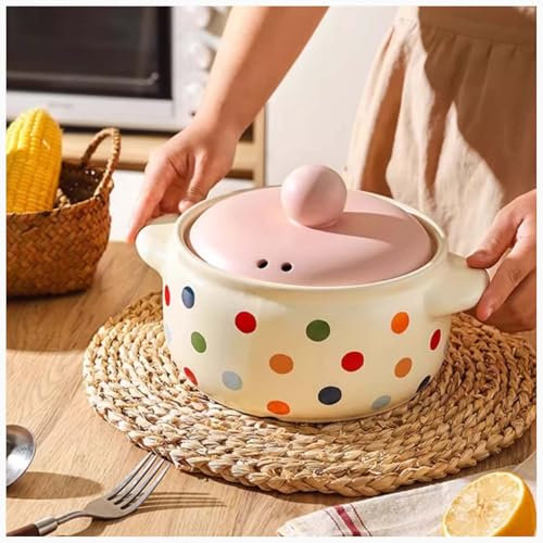 Yiustldd Pentola in gres da Cucina/zuppiera/casserola Pentola di Terracotta/pentola di Terracotta/pentola per stufati con Coperchio, Resistente al Calore,2.5L