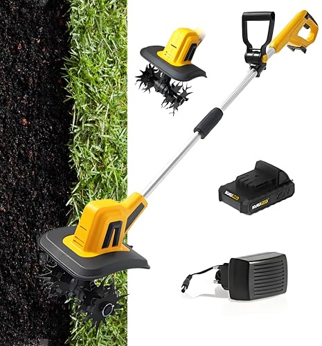 Cultivateur De Barre sans Fil électrique, Petit Rotavateur De Jardin avec Batterie Et Chargeur De Lithium Rechargeable, Largeur De Till De 25 Cm, Profondeur De Travail De 22 Cm, Rotavateur De La