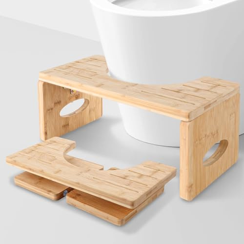 GBACHOOSE Toilettenhocker Holz Klappbar, Toilettenhocker Erwachsene, Klohocker aus Bambus, Squatty Kackhocker Matt für entwicklung Einer korrekten und bequemen Hockstellung