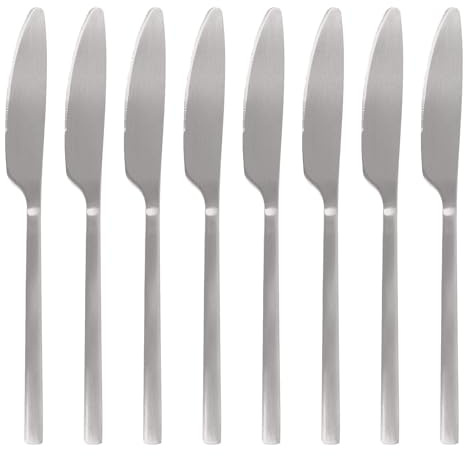 Argon Tableware 8 Stainless Steel Dinner Knives – 21cm Silver Finish Modern Cutlery Set for Dining & Entertaining – Stylish Dishwasher Safe Tableware