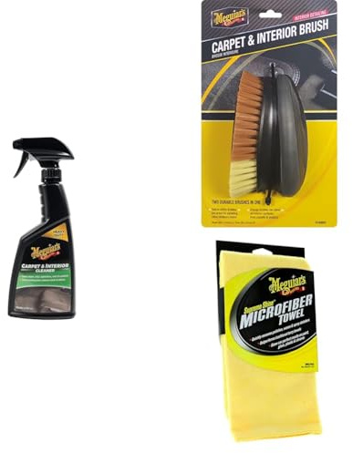 Meguiar's G9416EU Nettoyant Tapis & Intérieur Puissant 473ml, Nettoie Tapis, Vinyle, Tissus, Tapis & Ceintures - Avec Brosse Nettoyage Intérieur & Serviette Microfibre Supreme Shine