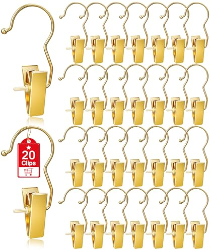 20 Pack Gold Hangers for Closet, Clips Hangers with Hooks, Clothes Pin | Space Saving Pants Hangers with Clips, Portable Travel Hangers for Closet Organization, Boots, Hat, Towels, Bras, Socks