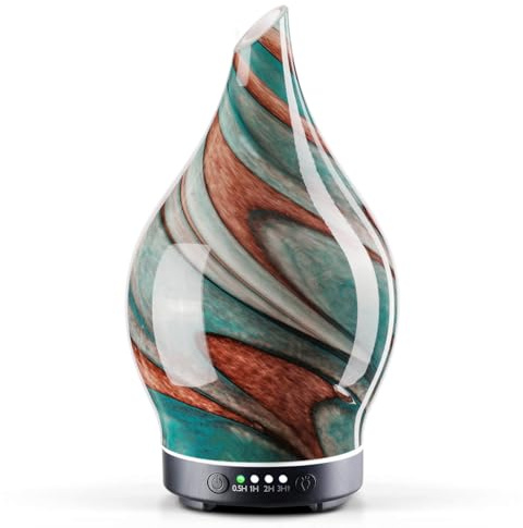 Porseme Diffuseur Huiles Essentielles Verre 150ml,Ultrasonique 7 Couleurs | Diffuseur d'huiles Essentielles,Humidificateur Ultrasonique Silencieux à BPA pour la Maison, Avec Minuterie (Teal Green)
