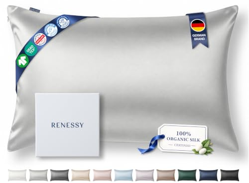 RENESSY Seitenschläferkissen Bezug 40x145 cm aus 100% Bio-Seide - 22 Momme Maulbeerseide, Güteklasse 6A, Oeko-Tex zert. in Deutschland - Luxus für Haar und Haut, 1 Stück (Hellgrau)