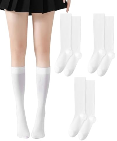 FUGLUS 2 pares de calcetines hasta la rodilla para mujer, calcetines de, largos tradicionales, hasta la rodilla para, blancos
