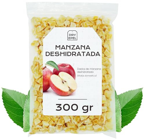 Manzana Deshidratada con Azucar 300 gr - Manzana Seca Cortada en Dados - Fruta Deshidratada - Ideal para Reposteria y Snacks - Sin Gluten (300 gr, Manzana)