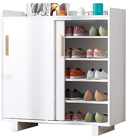 Zapatero con puertas correderas a prueba de polvo, armario de almacenamiento blanco con valla divisoria para sala de estar, pasillo y dormitorio, 80 x 34 x 100 cm