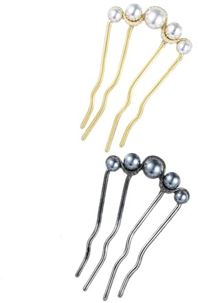 Pearl Hair Pins - Homiladi 2Pcs French Hair Pin for Buns | U-Shaped Metal Hair Clips with Crystal Accents | Bun Pins | Bridal & Wedding And Daily Wear Hair Accessories for Women​ (Black & Gold)