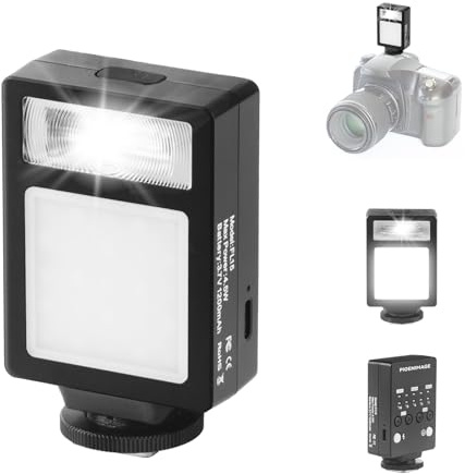 Camera Flash with Video Light, 2500K-6500K Mini Flash Speedlite, Adjustable Brightness Small Camera Speedlight, Universal Single Contact Hot Shoe Mount, Compatible with Canon/Nikon/Sony/Fuji/DSLR