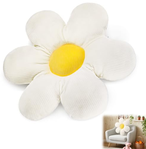 Hejo Blumenkissen, Creme Weiß Blumengestalt Plüsch Bodenkissen, süßes Wohn-Sofa Deko Kissen, mit Gänseblümchen Design für Kinderzimmer, Mädchenzimmer & Wohnzimmer (40cm)