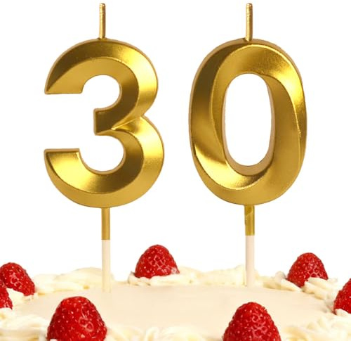 30th Birthday Candles Gold Number 30 Happy Birthday Candles Cake Topper Decorations for Children Birthday Party for 3D Designed Wedding Anniversary Party Wedding Anniversary Celebration Supply