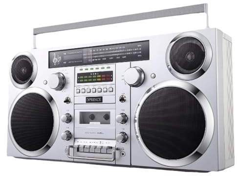 Cassette Boombox – Lettore multimediale portatile CD/USB/Bluetooth/AUX con jack stereo Hi-Fi per cuffie per casa e spiaggia
