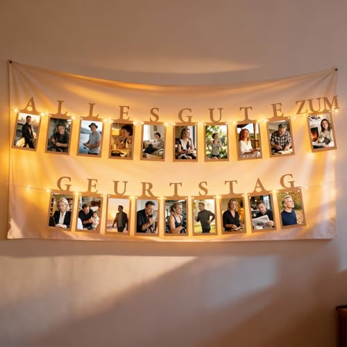TUZELITY Foto Banner Geburtstag Deko Junge & Mädchen – Geburtstagsdeko Fotogirlande für Geburtstagsparty – Alles Gute zum Geburtstag Deko Girlande inkl. LED-Lichterkette