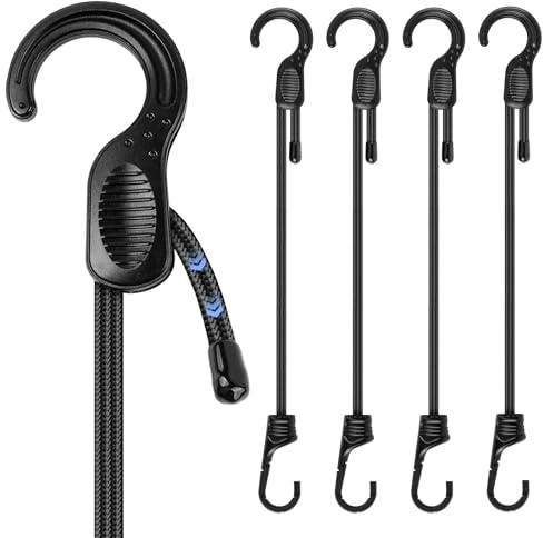 Verstellbar Spanngummi mit Haken, 4 Stück Expander mit Haken, Verschiedene Überlegengrößen Gummispanner Gepäckspanner für Sonnensegel, Gartengeräte, Ladung - Frei Verstellbare Länge bis zu 30 cm
