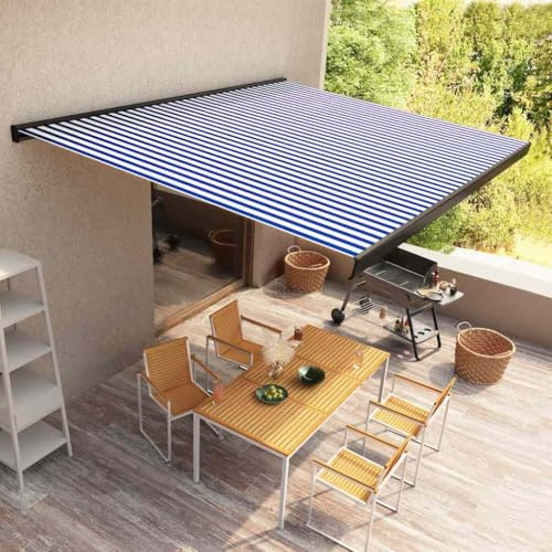 Motorisierte Kassettenmarkise 400 x 300 cm blau und weiß für den Außenbereich mit wasserdichtem Polyestergewebe und robustem Aluminiumrahmen
