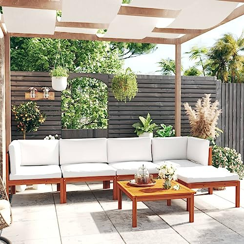 Mimdixy Gartensofa, Balkonmöbel, Gartenlounge, 6 TLG. Garten Lounge Set mit Kissen Cremefarbenes Holz Akazie & Seil, Gartengarnitur Für Innen- Und Außenbereich, Robuste
