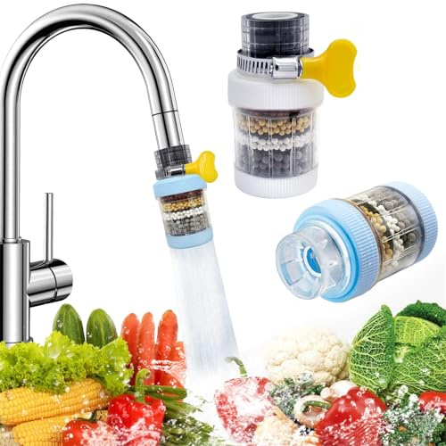 Lot de 2 filtres à eau pour robinet de cuisine, filtre à charbon actif, élimine le chlore, le fluorure, les métaux lourds, adoucisseur d'eau dure, la cuisine, la salle de bain