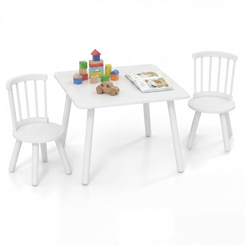LIFEZEAL Tavolo per bambini con 2 sedie, 3 pezzi, per ragazzi e ragazze, set di sedie per bambini in legno, set di sedie da tavolo per bambini, set di mobili per la cameretta dei bambini