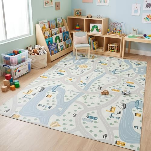 Alfombra de Vinilo Infantil Villa – Suelo Decorativo, Resistente y fácil de Limpiar.(100X120 cm)