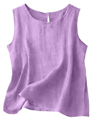 Generico Canottiera Donna Cotone Lino Canotta Estiva Senza Maniche Top Elegante Girocollo Blusa Spalla Larga Tinta Unita Canotte Estive Magliette Base Tank Top