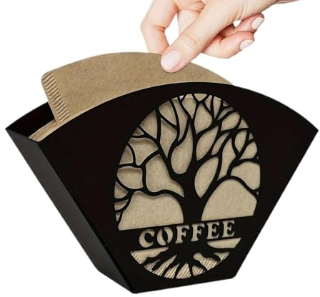 Kaffeefilterhalter, 18x11x5 cm Filtertütenhalter mit Durchbrochenes Lebensbaum-Motiv, Kaffeefilter Halter Aufbewahrung für Café Hotel Bar Zuhause, Schwarzer