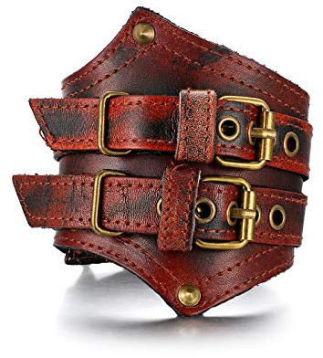 Flongo Herren Lederarmband Groß Breite Leder Echtleder Armband Armreif Lederarmband Manschette Gürtel Schwarz Braun Silber Punk Rock Biker Motorradfahrer Einstellbar Verstellbar Herren Accessoires