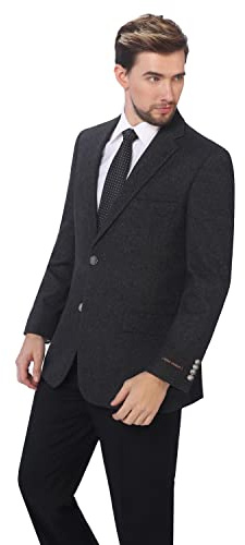 P&L Men's Blazer Classic Fit Wool Blend Sport Coat with 2 Button Warm Stylish Jacket for Business Travel Dark Charcoal