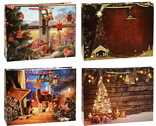 K3T Geschenktüten Weihnachten Shopper Mix, 12er Packung, Größe: Shopper (HxBxT 29 x 38 x 10 cm), Art. Nr. 82935