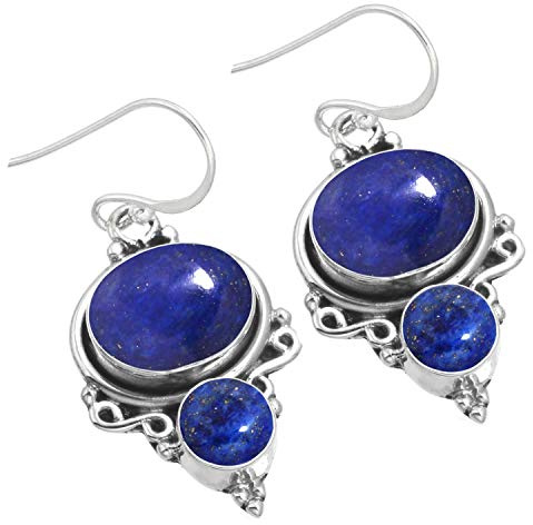Echter 925 Sterling Silber Handgefertigter Schmuck Oval Rund Bernstein, Granat, Lapis, Onyx Natürlicher Edelstein Boho Tropfen Ohrhänger für Frauen