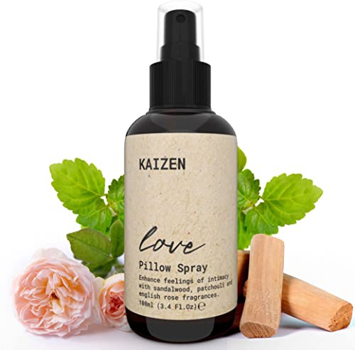 KAIZEN Pillow Mist - kuddspray med eterisk olja av ros, sandelträ och patchouli - hemmadoft - hjälper till att minska ångest - hemmadoft, 100 ml