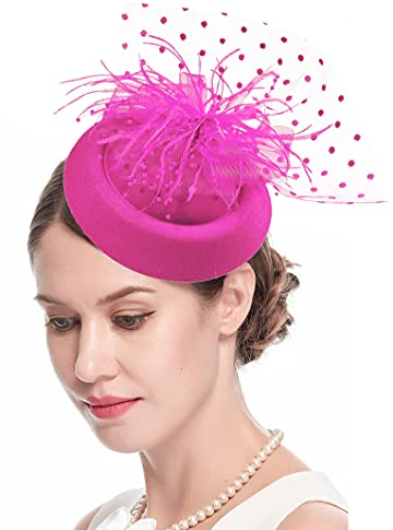 Cizoe Fascinator-Hut für Damen, Pillbox-Hut, 20er, 30er, 50er Jahre, Vintage-Feder, Kopfbedeckung, Bowler, Blumenschleier, Hochzeit, Teeparty, Hut, X-Rose, Einheitsgröße